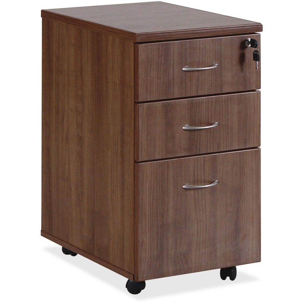 Lorell Essentials 22inD Vertical 3-Drawer Mobile Pedestal File Cabinet, Walnut