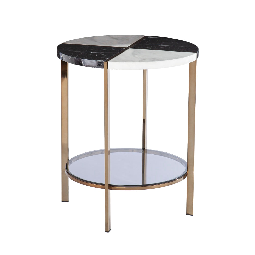 SEI Cortinada Round Faux Marble End Table, 24inH x 20-1/4inW x 20-1/4inD, Black/White/Gold