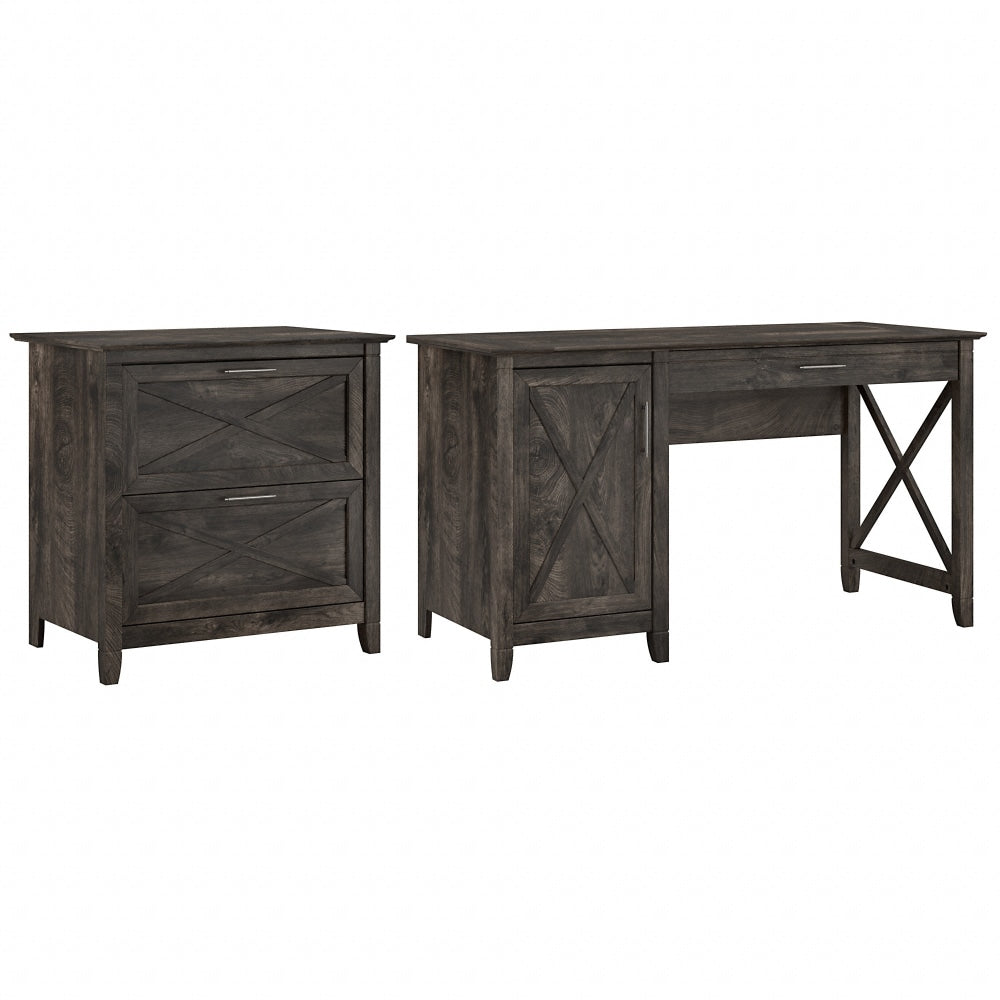 Bush Furniture Key West 54inW Computer Desk With Storage And 2-Drawer Lateral File Cabinet, Dark Gray Hickory, Standard Delivery