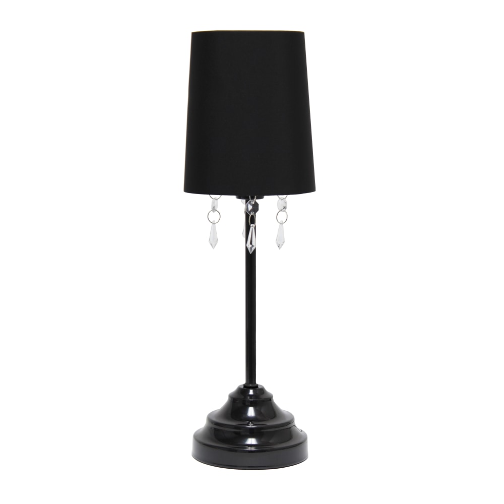 Simple Designs Table Lamp with Fabric Shade and Hanging Acrylic Beads, 16 3/5inH, Black