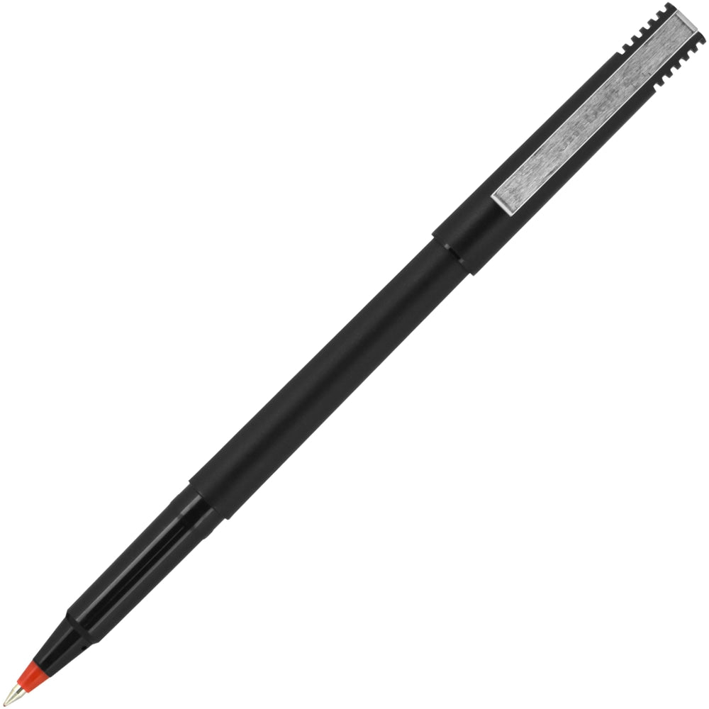 uni-ball Rollerball Pens, Fine Point, 0.7 mm, 80% Recycled, Black Barrel, Red Ink, Pack Of 12 Pens