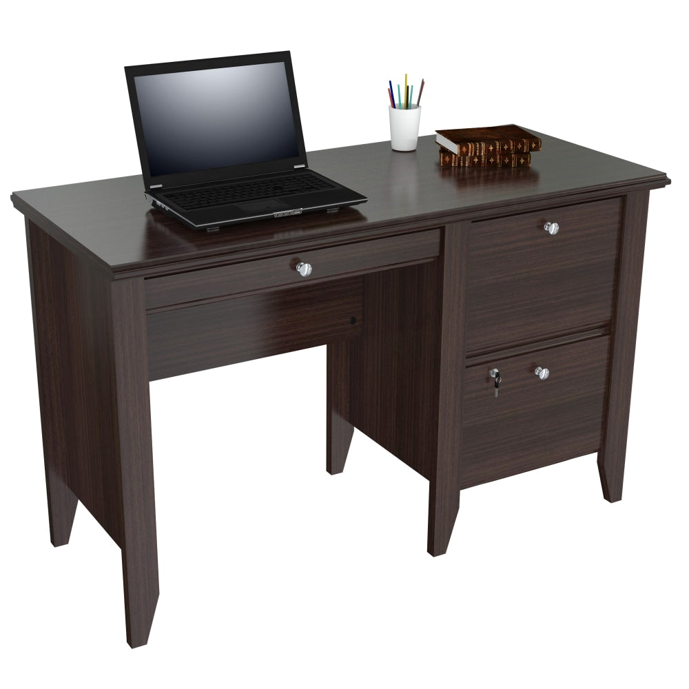 Inval Sherbrook 48inW Computer Desk With Locking File Drawer, Espresso