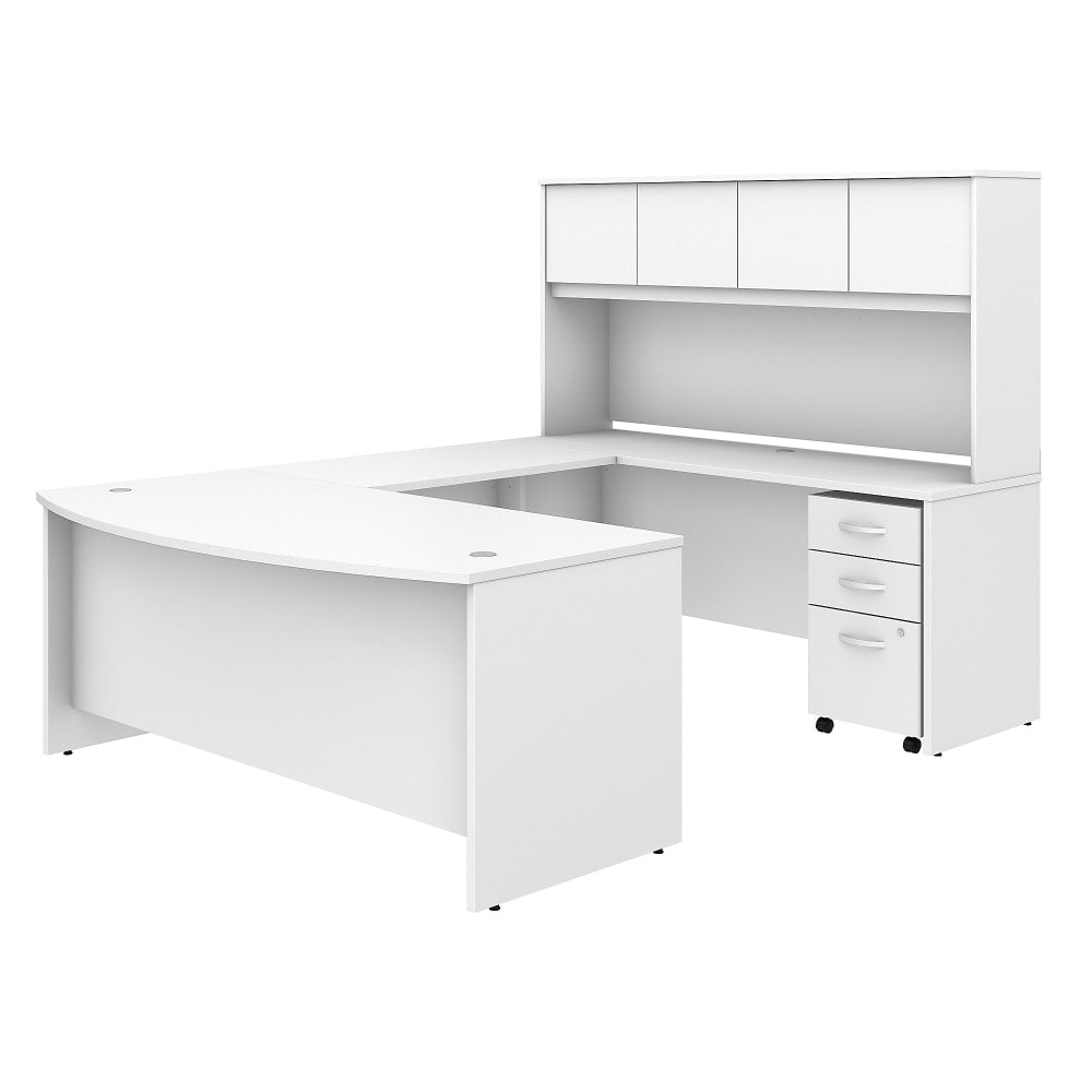 Bush Business Furniture Studio C U Shaped Desk with Hutch and Mobile File Cabinet, 72inW x 36inD, White, Standard Delivery