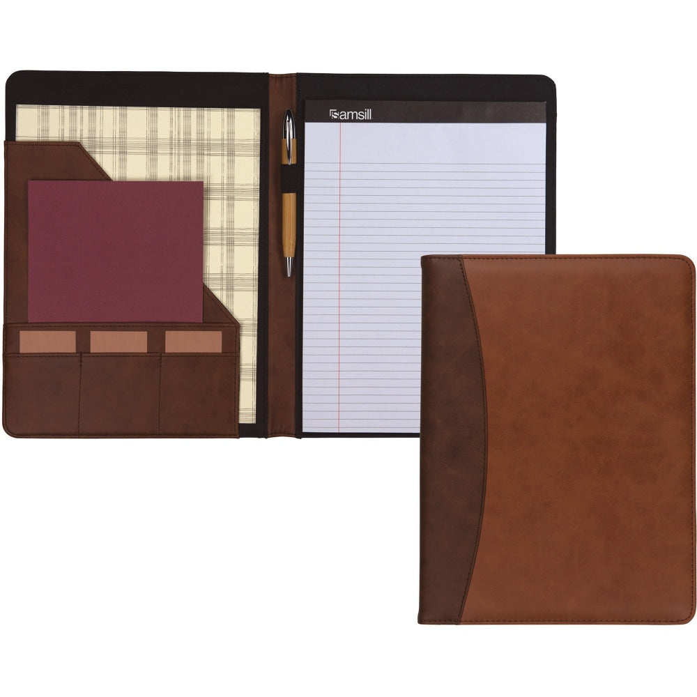 Samsill Two-Tone Padfolio, Resume Portfolio, Business Portfolio, with 8.5 x 11in Writing Pad, Brown and Dark Brown (71656) - PU Leather - Brown, Black, Tan - 1 Each