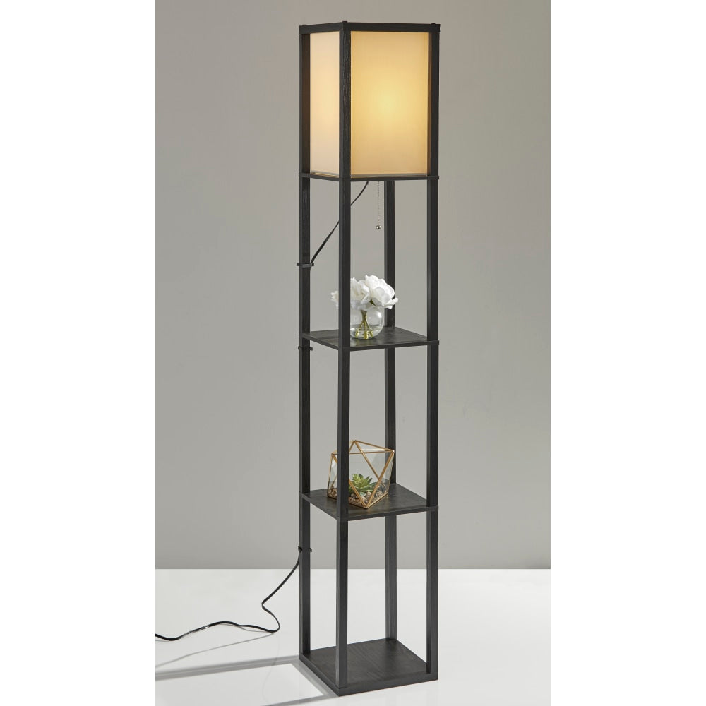 Adesso Wright Shelf Floor Lamp, 63in, Black/Natural