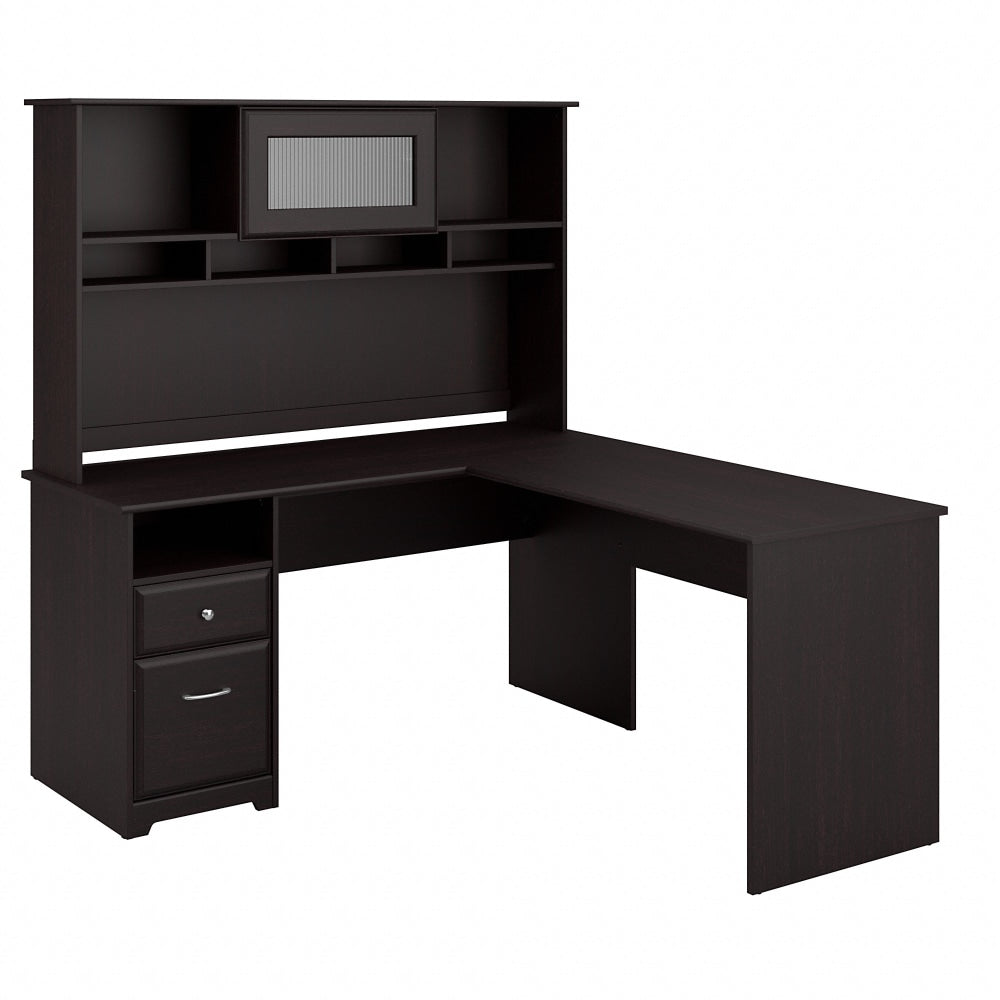 Bush Business Furniture Cabot L 60inW Shaped Corner Desk With Hutch And Drawers, Espresso Oak, Standard Delivery