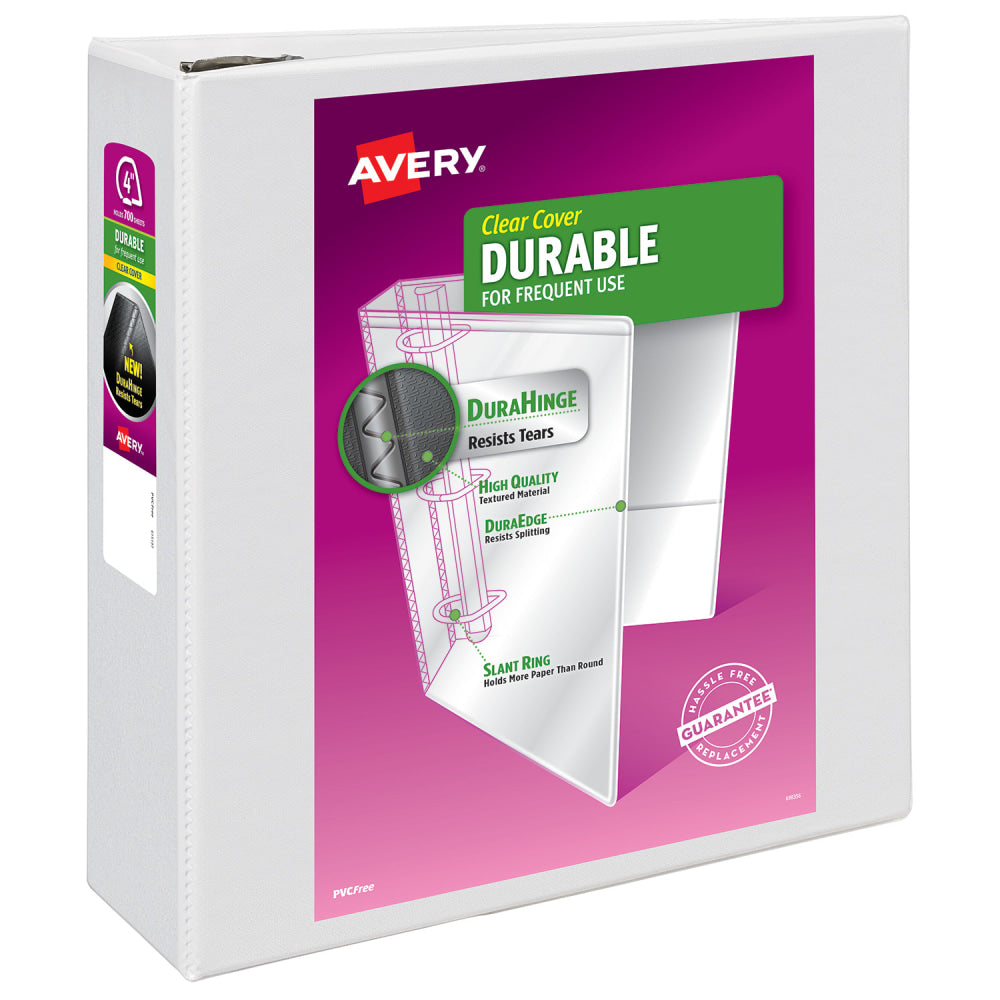 Avery Durable View 3 Ring Binder, 4in EZD Rings, White, 6 Binders