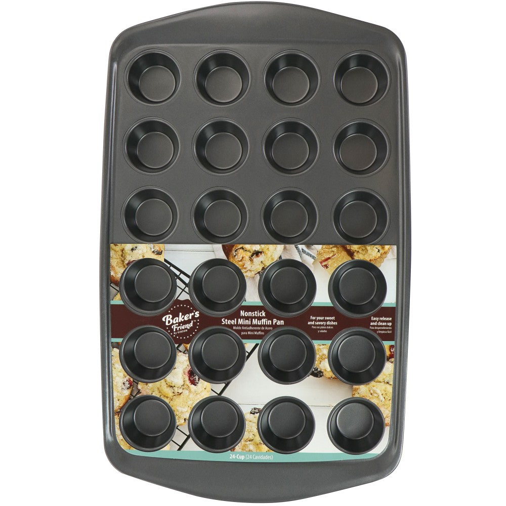 Gibson Baker's Friend 24-Cup Steel Non-Stick Mini Muffin Pan, Gray