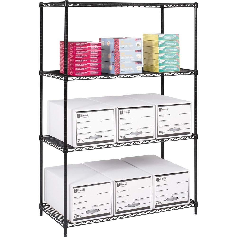 Safco Industrial Wire Shelving Starter Unit, 48inW x 24inD, Black