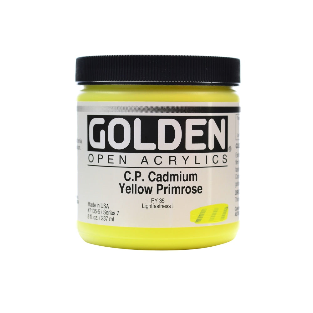 Golden OPEN Acrylic Paint, 8 Oz Jar, Cadmium Yellow Primrose (CP)