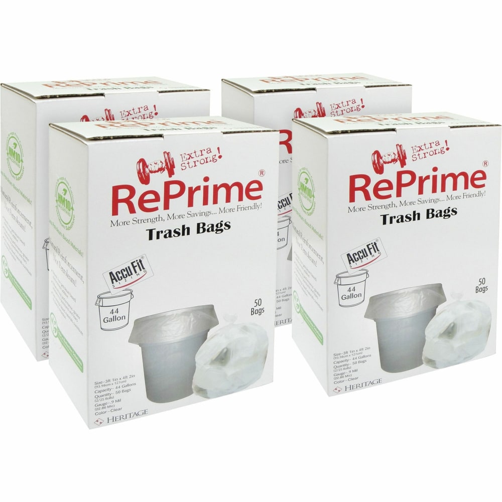 Heritage RePrime AccuFit 44-gal Can Liners - 44 gal Capacity - 37in Width x 50in Length - 0.90 mil (23 Micron) Thickness - Low Density - Clear - Linear Low-Density Polyethylene (LLDPE) - 4/Carton - 50 Per Box - Garbage