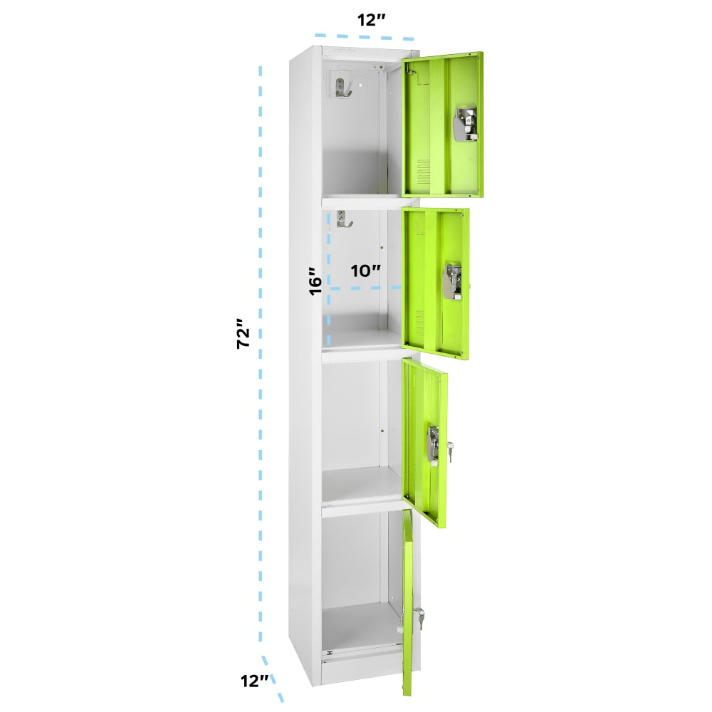 Alpine AdirOffice 4-Tier Steel Locker, 72inH x 12inW x 12inD, Green