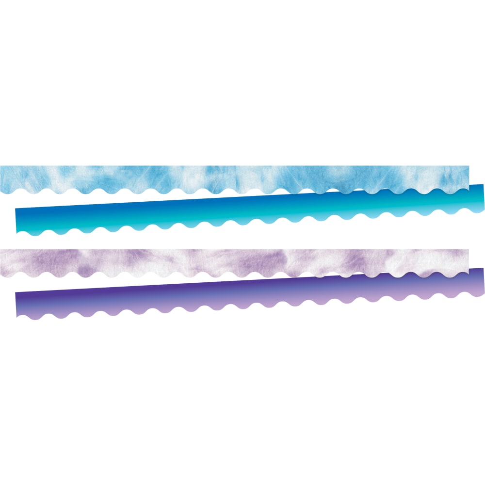 Barker Creek Double-Sided Scalloped-Edge Border Strips, 2-1/4in x 36in, Blue/Purple Tie-Dye And Ombre, Pack Of 52 Strips