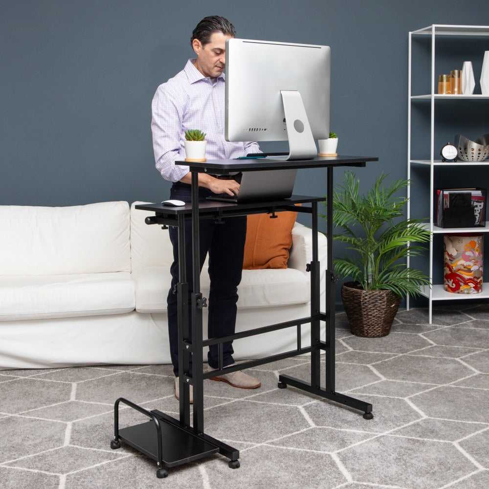 Mind Reader Mobile 21.25inW Height Adjustable Mobile Sit/Stand Desk, Black