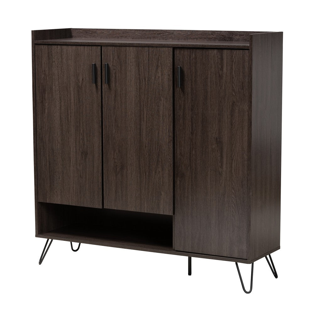 Baxton Studio Modern And Contemporary 48inH 3-Door Shoe Cabinet, Dark Brown