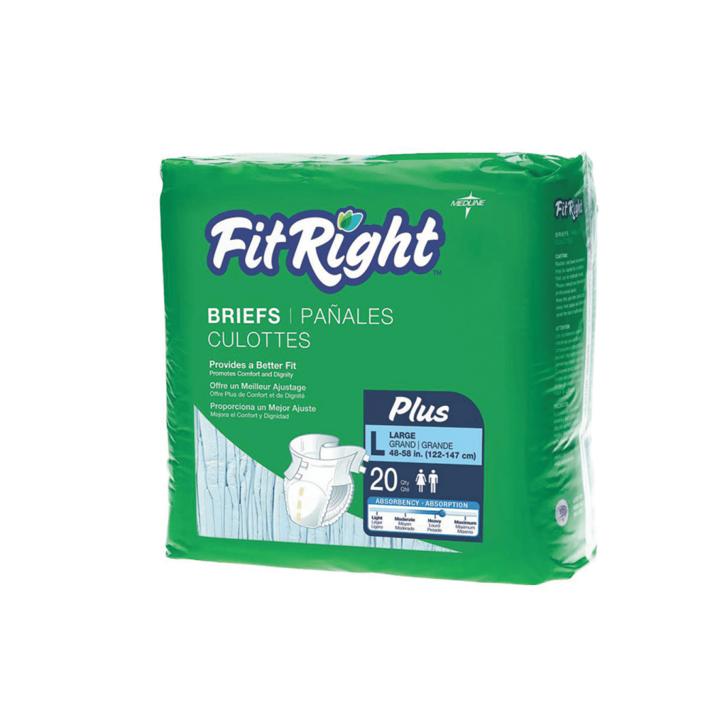 FitRight Plus Disposable Briefs, Large, 48 - 58in, Blue, Bag Of 20