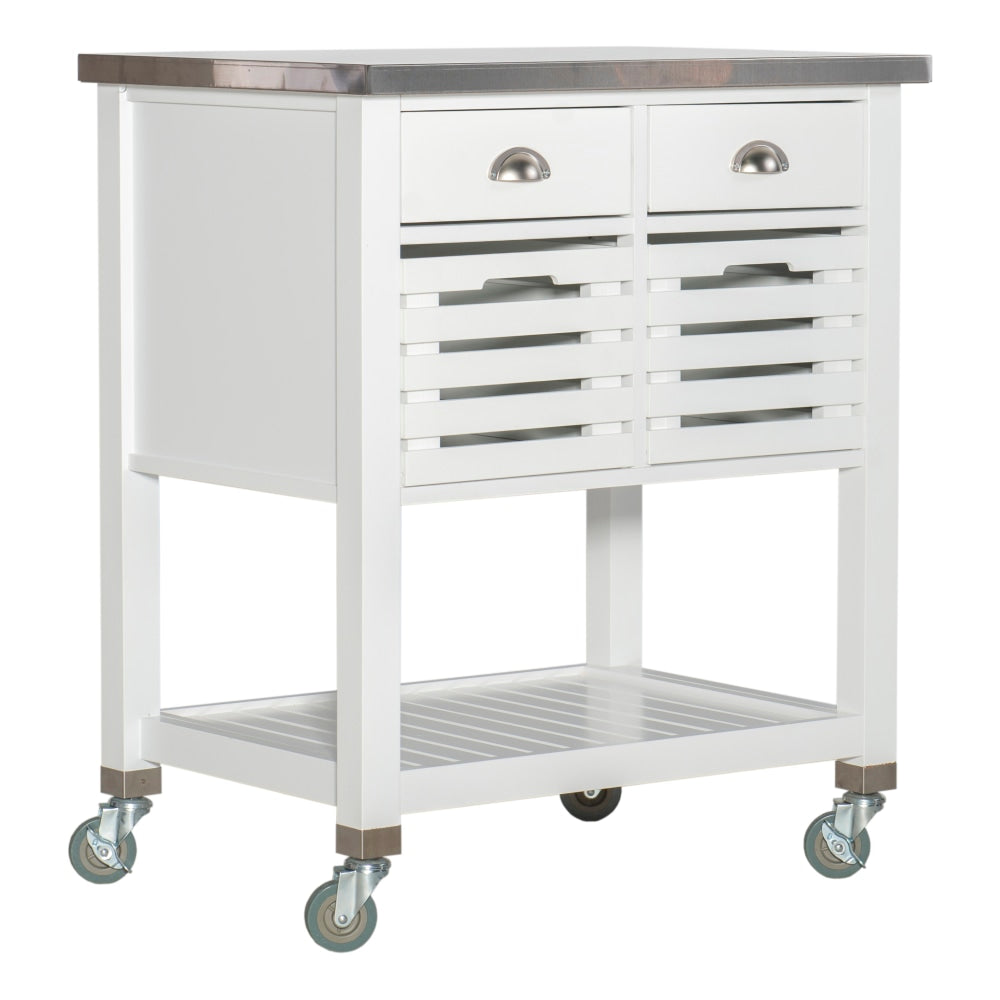 Linon Sherwood Kitchen Cart, 36-1/4inH x 30inW x 22inD, White/Stainless Steel