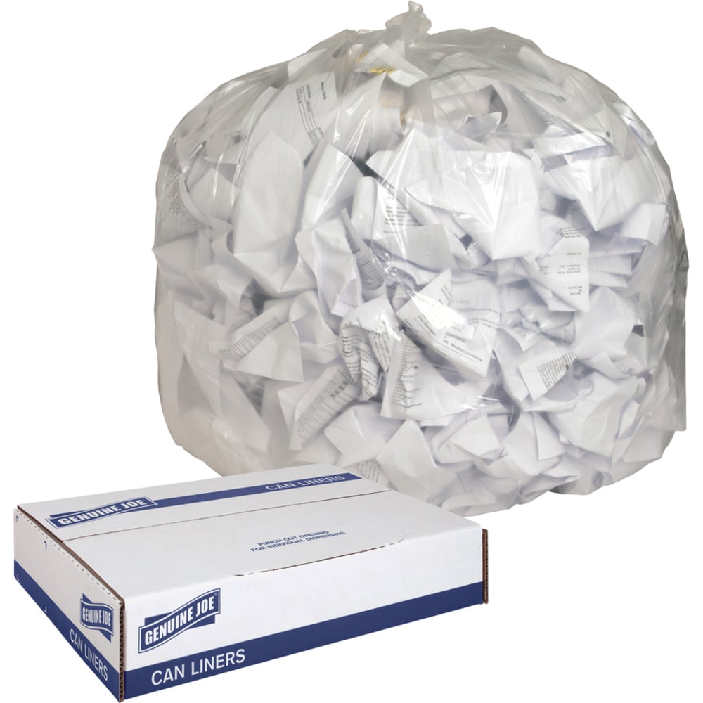 Genuine Joe Clear Flat-Bottom Trash Can Liners, 56 Gallons, Box Of 100