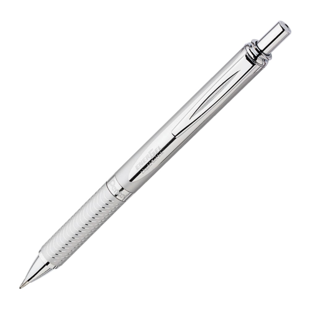 Pentel EnerGel Alloy RT Retractable Gel Ink Pen, Medium Point, Metallic Silver Barrel, Black Ink