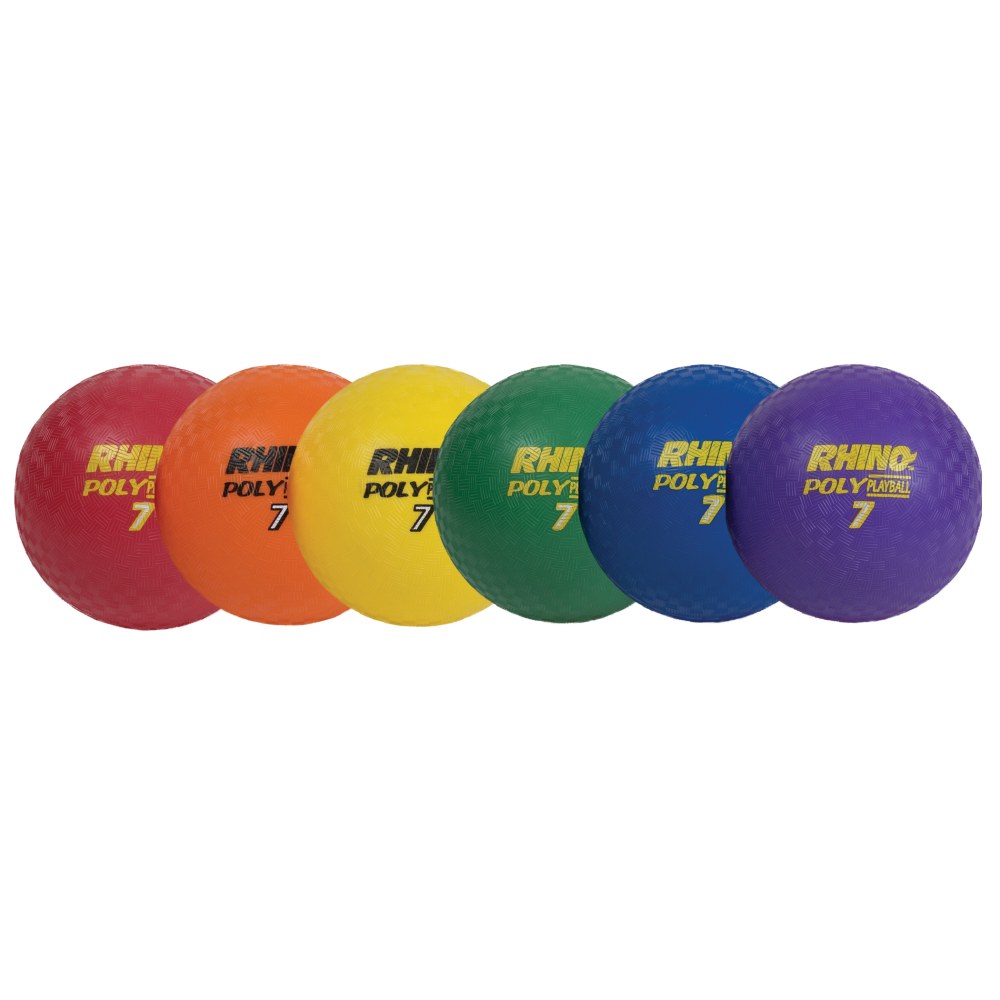 Champion Sports Rhino Poly Playground Ball Set, 7in, Assorted Colors, Set Of 6 Balls