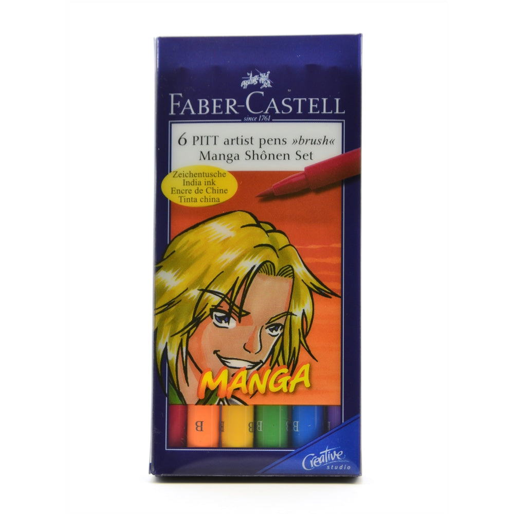 Faber-Castell Manga Pens, Shonen 6-Piece Set, Assorted Colors, Pack Of 2