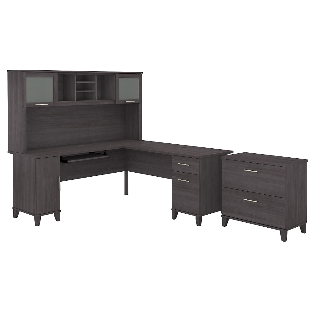 Bush Furniture Somerset 72inW L-Shaped Desk With Hutch And Lateral File Cabinet, Storm Gray, Standard Delivery