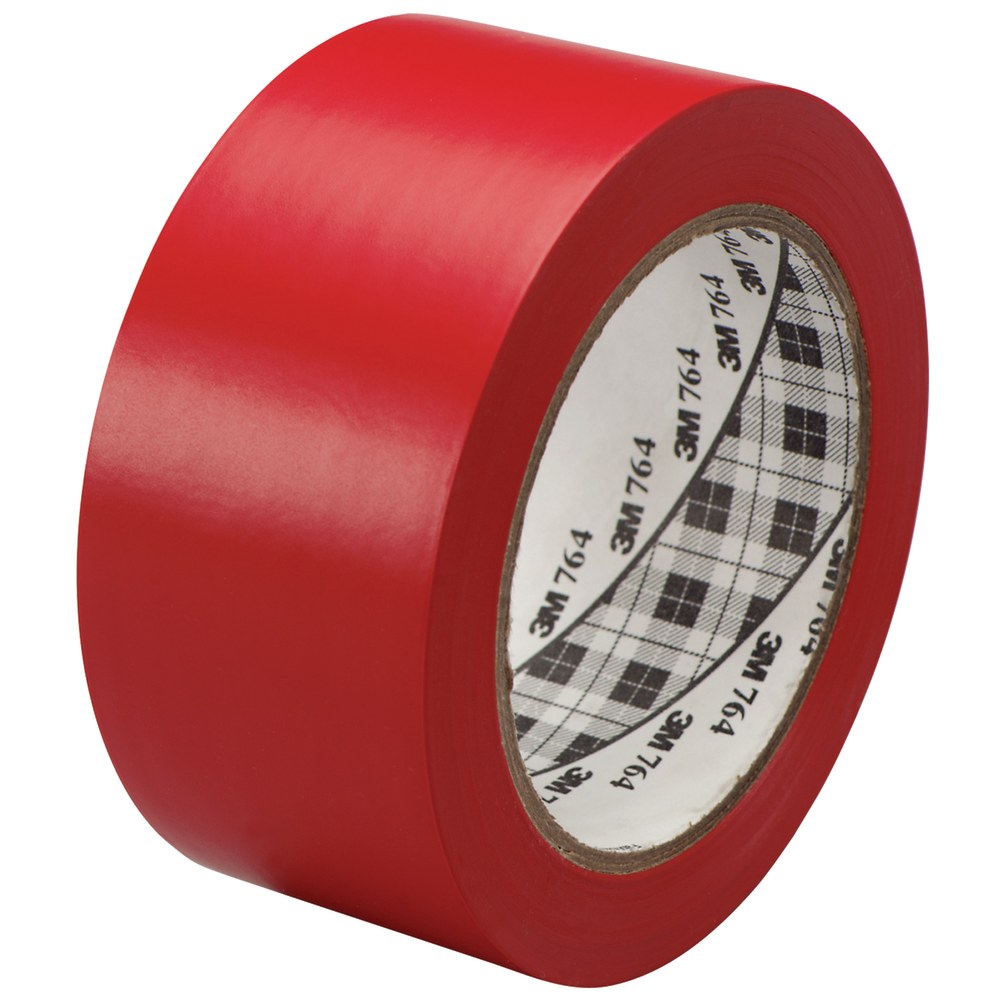 3M 764 Vinyl Tape, 3in Core, 2in x 36 Yd., Red, Case Of 6