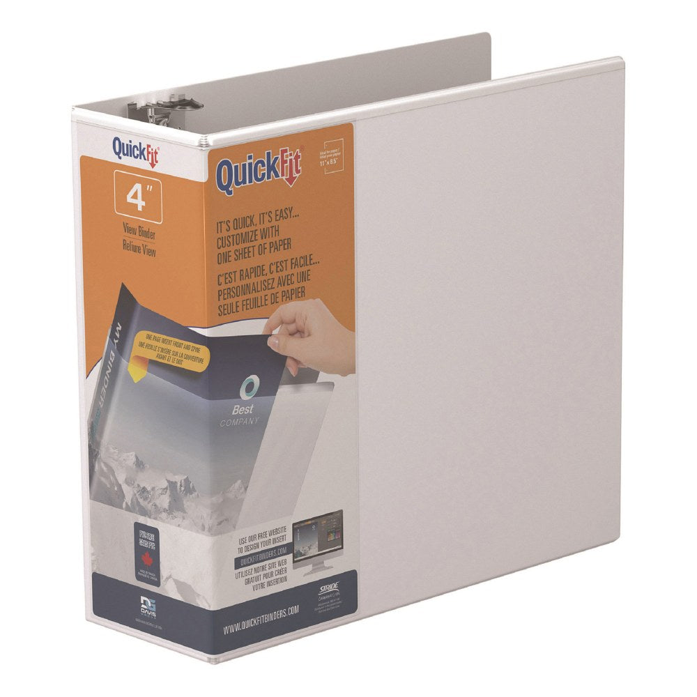 QuickFit View 3-Ring Binder, 4in Locking Angle D-Rings, White