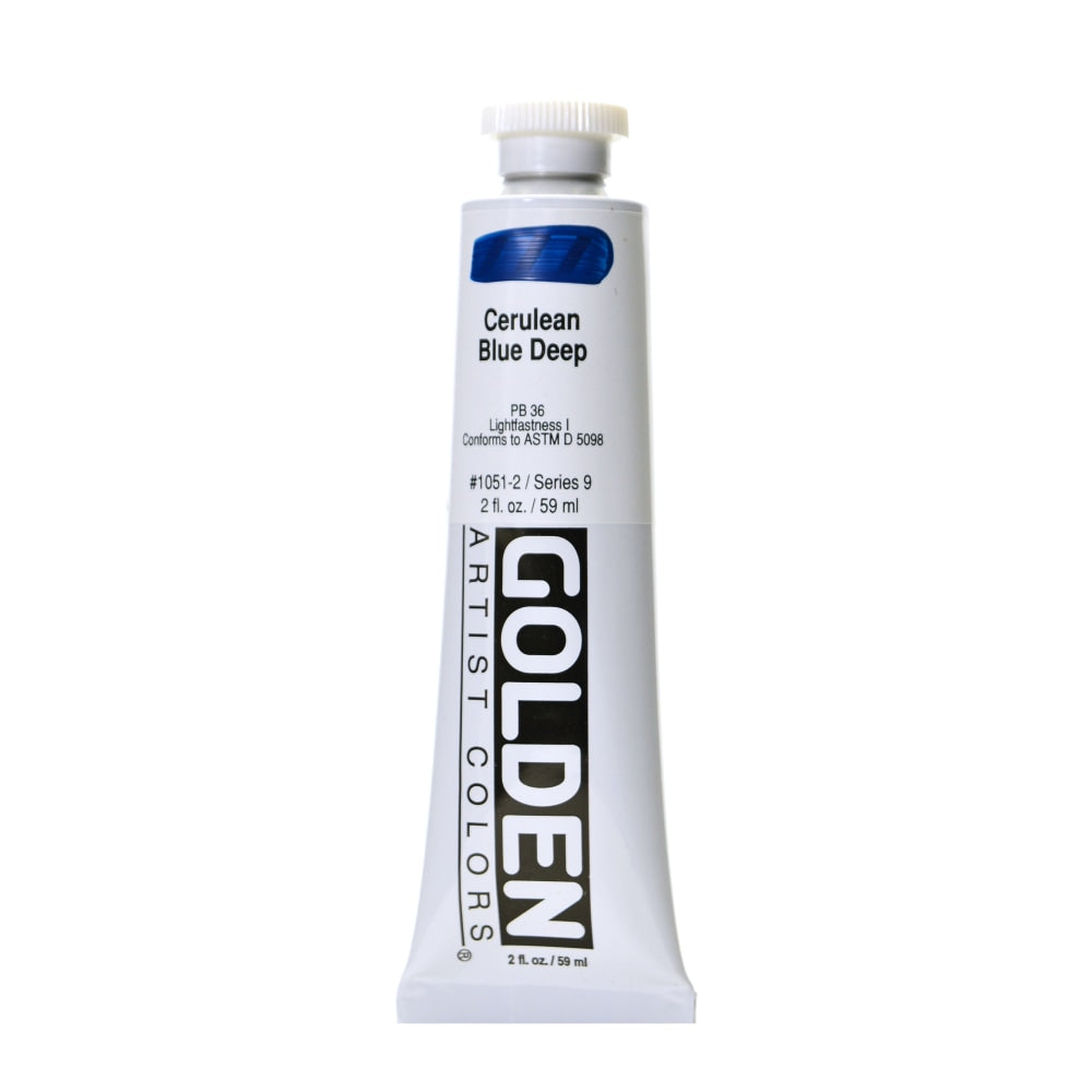 Golden Heavy Body Acrylic Paint, 2 Oz, Cerulean Blue Deep