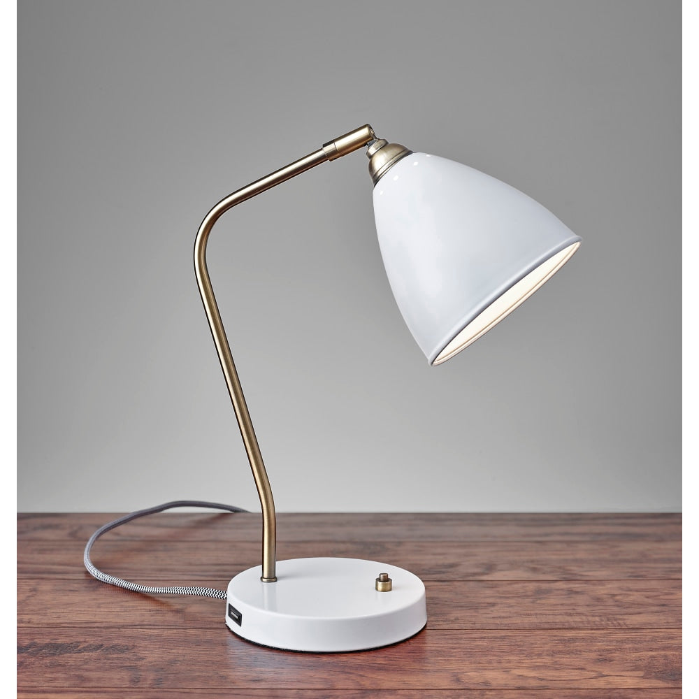 Adesso Chelsea Desk Lamp, 21inH, White Shade/White Base