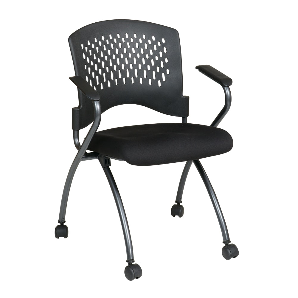 Office Star Folding Chair With Casters, Deluxe, Coal/Titanium, Set Of 2