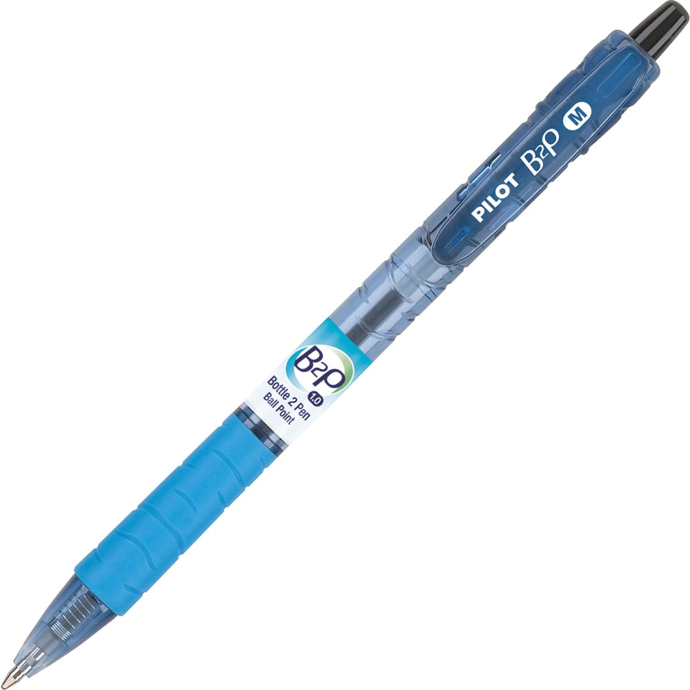 B2P Ballpoint Retractable Pens, Box Of 36, Medium Point, Black/Blue Barrel, Black/Blue Ink