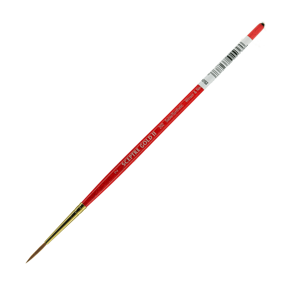 Winsor & Newton Sceptre Gold II Short-Handle Paint Brush 202, Size 2, Designer Round Bristle, Sable Hair, Terracotta