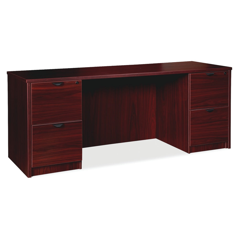 Lorell Prominence 2.0 66inW Double-Pedestal Credenza Computer Desk, Mahogany