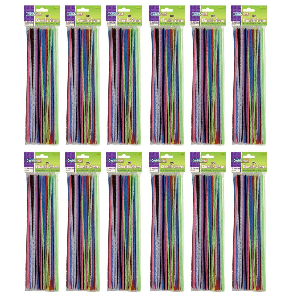 Creativity Street Regular Stems, Assorted Colors, 100 Stems Per Pack, Set Of 12 Packs