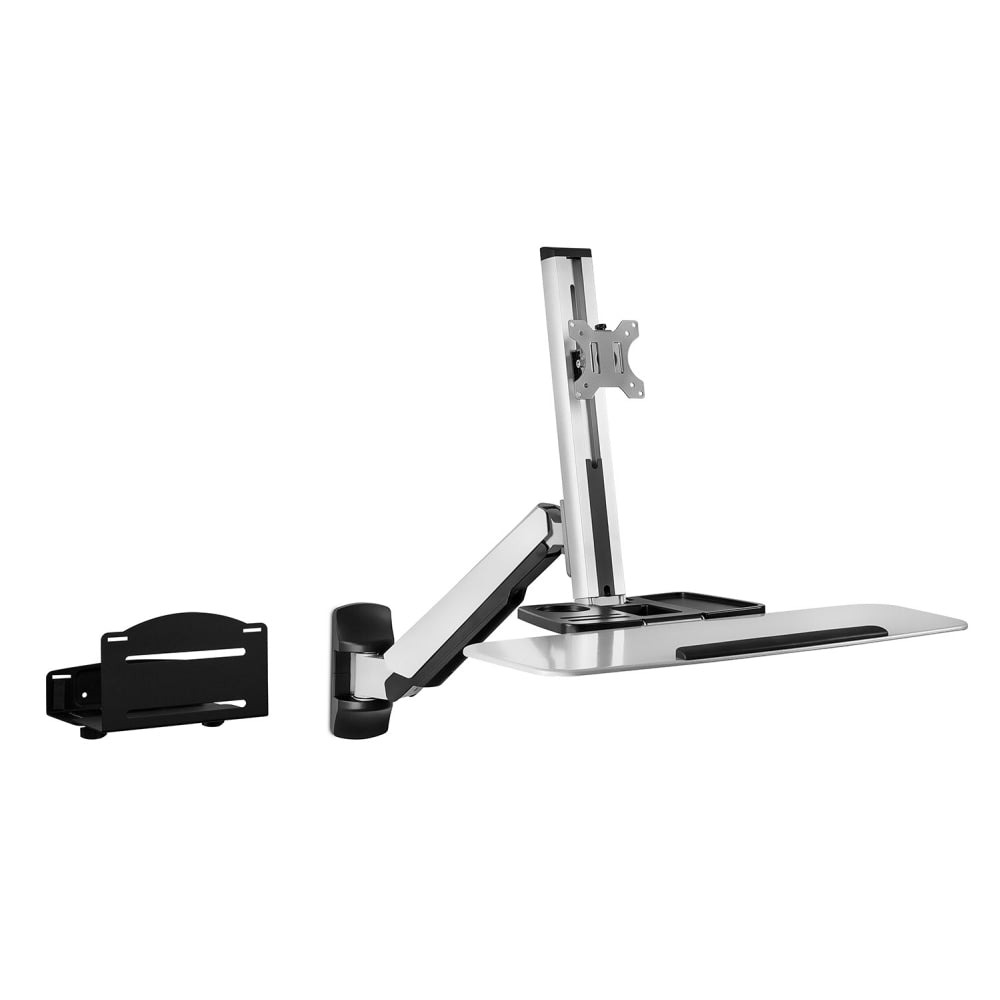 Mount-It! MI-7905 36inW Standing Computer Desk With Articulating Monitor Mount, Keyboard Tray Arm And CPU Holder, Silver