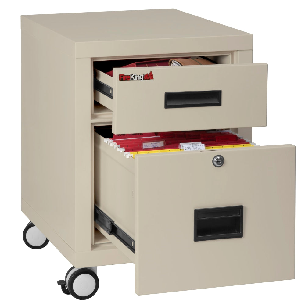 FireKing 18inW Vertical 2-Drawer Mobile Locking File Cabinet, Metal, Parchment, White Glove Delivery