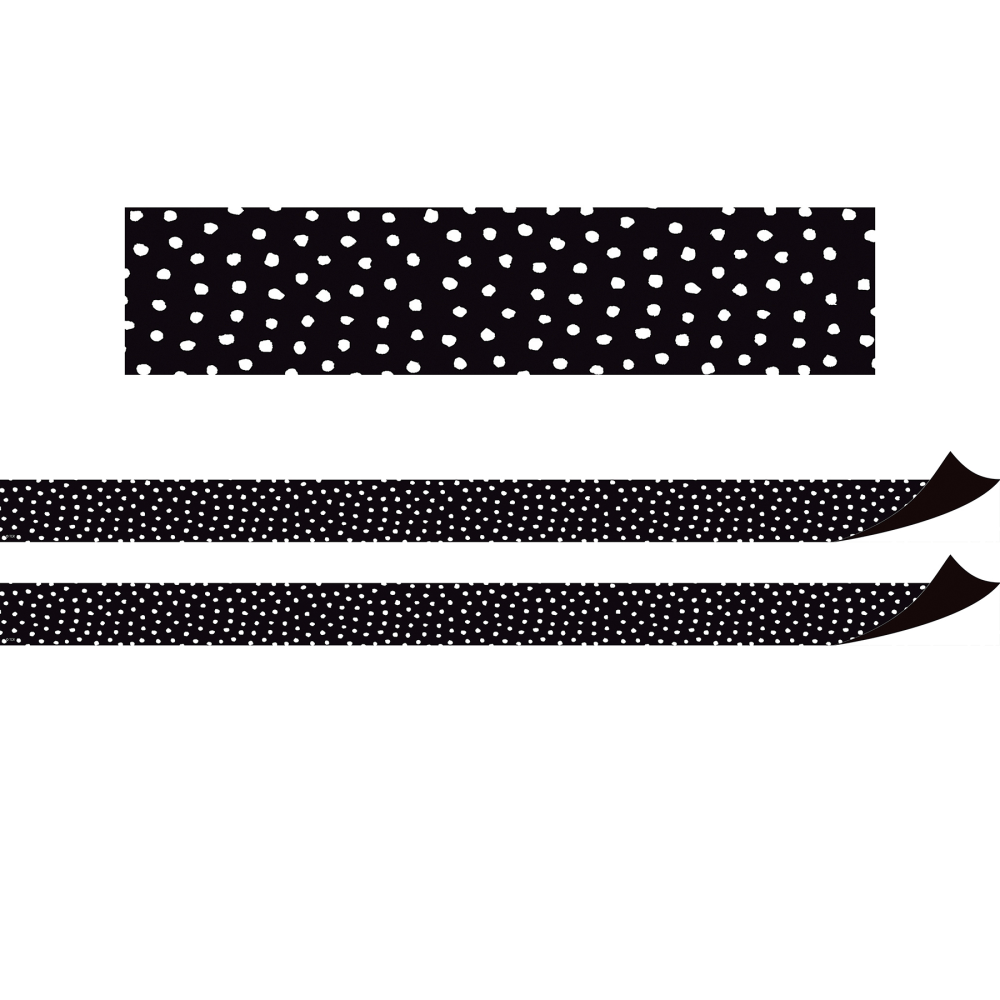 Teacher Created Resources Magnetic Border, Black With White Painted Dots, 24ft Per Pack, Set Of 2 Packs