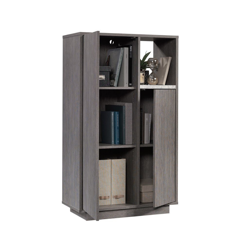 Sauder East Rock 31inW 2-Door Storage Cabinet, Ashen Oak/Faux White Marble