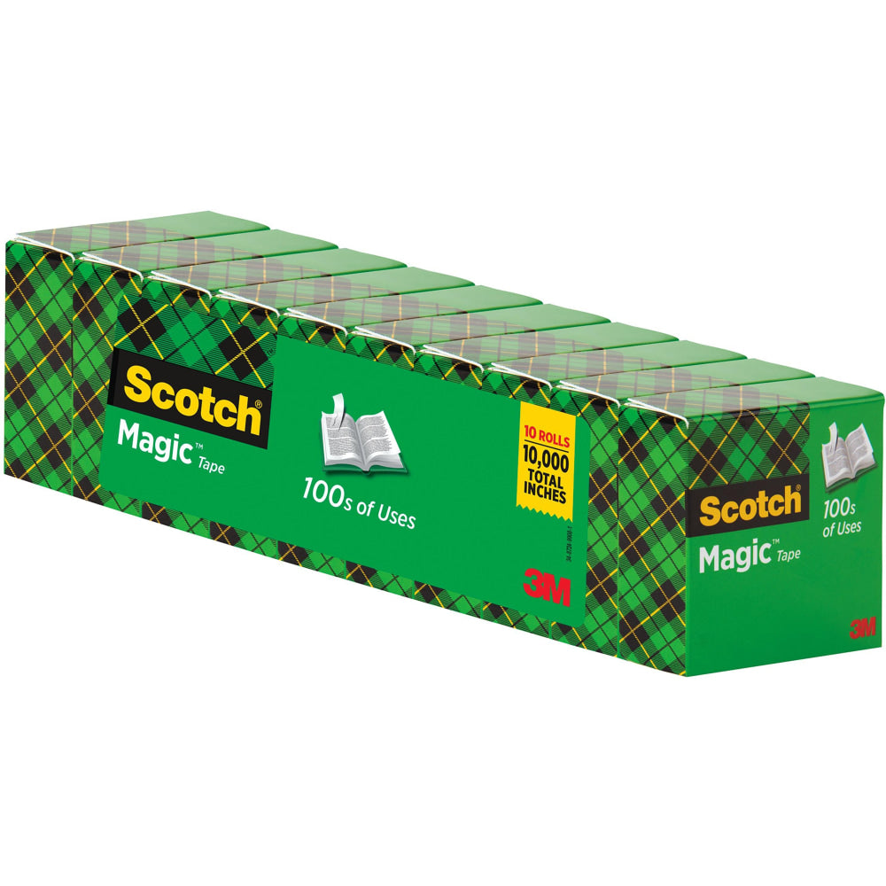 Scotch Magic Tape, Invisible, 3/4 in x 1000 in, 10 Tape Rolls, Clear, Home Office and School Supplies