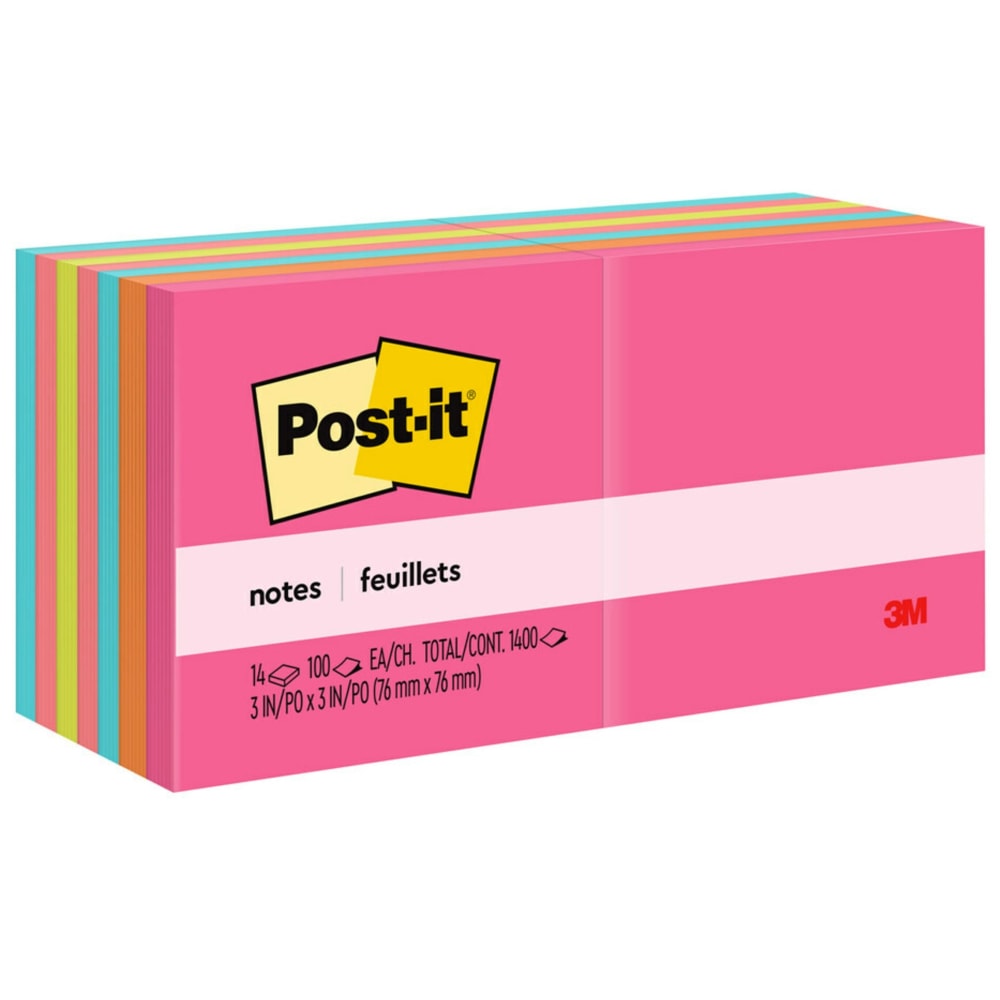 Post-it Notes, 3 in x 3 in, 14 Pads, 100 Sheets/Pad, Clean Removal, Poptimistic Collection