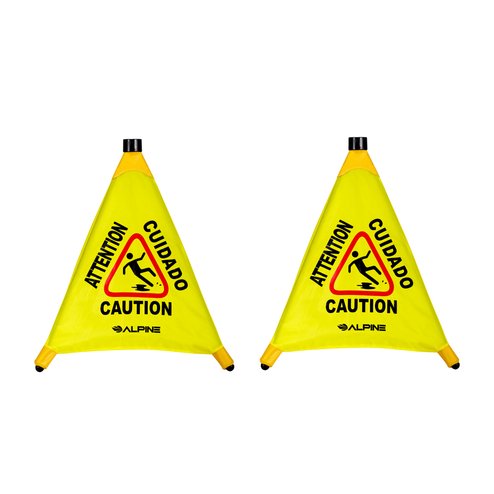 Alpine Industries Pop-Up Wet Floor Signs, 22-1/4in x 3in, Yellow, Pack Of 2 Signs