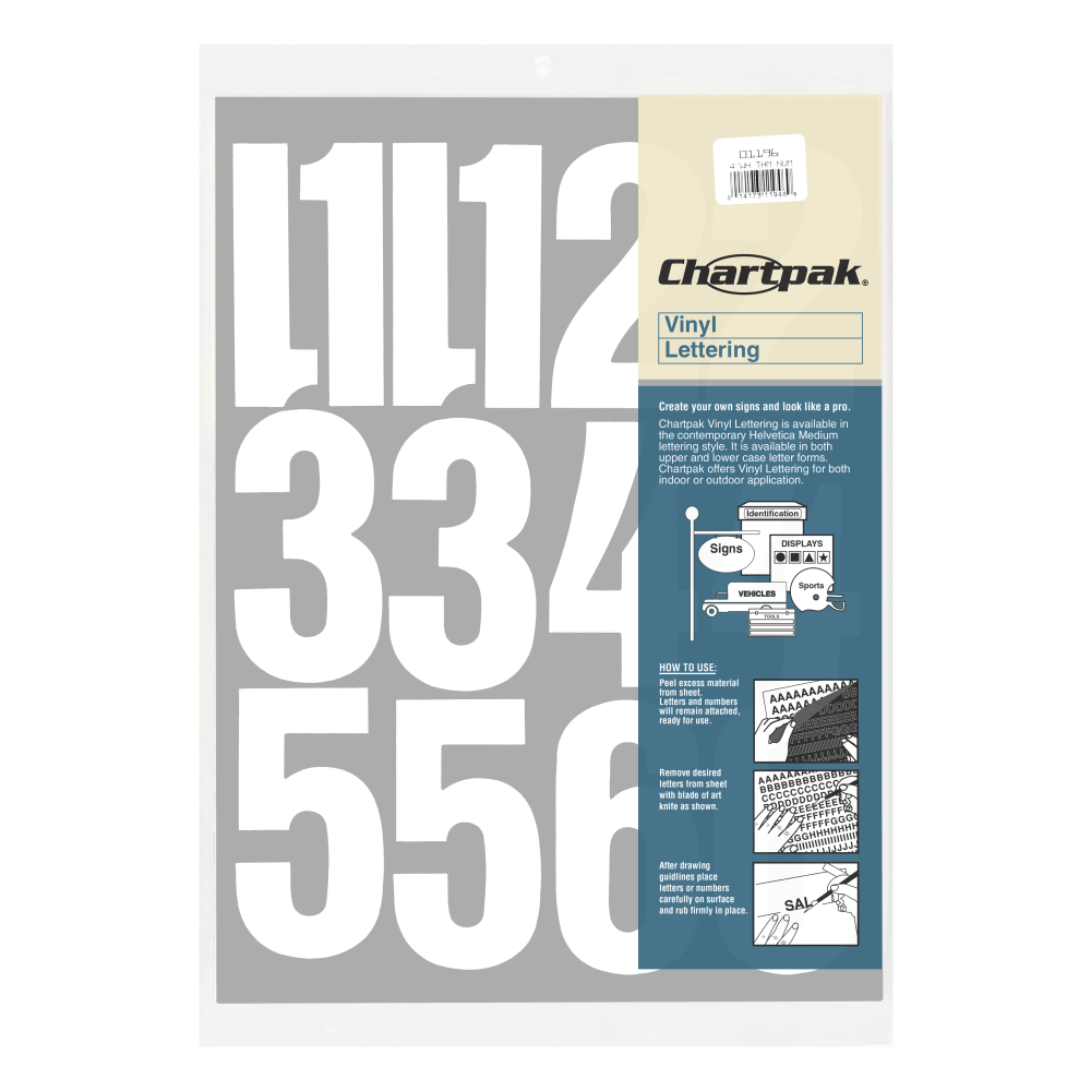 Chartpak Pickett Vinyl Numbers, 4in, White