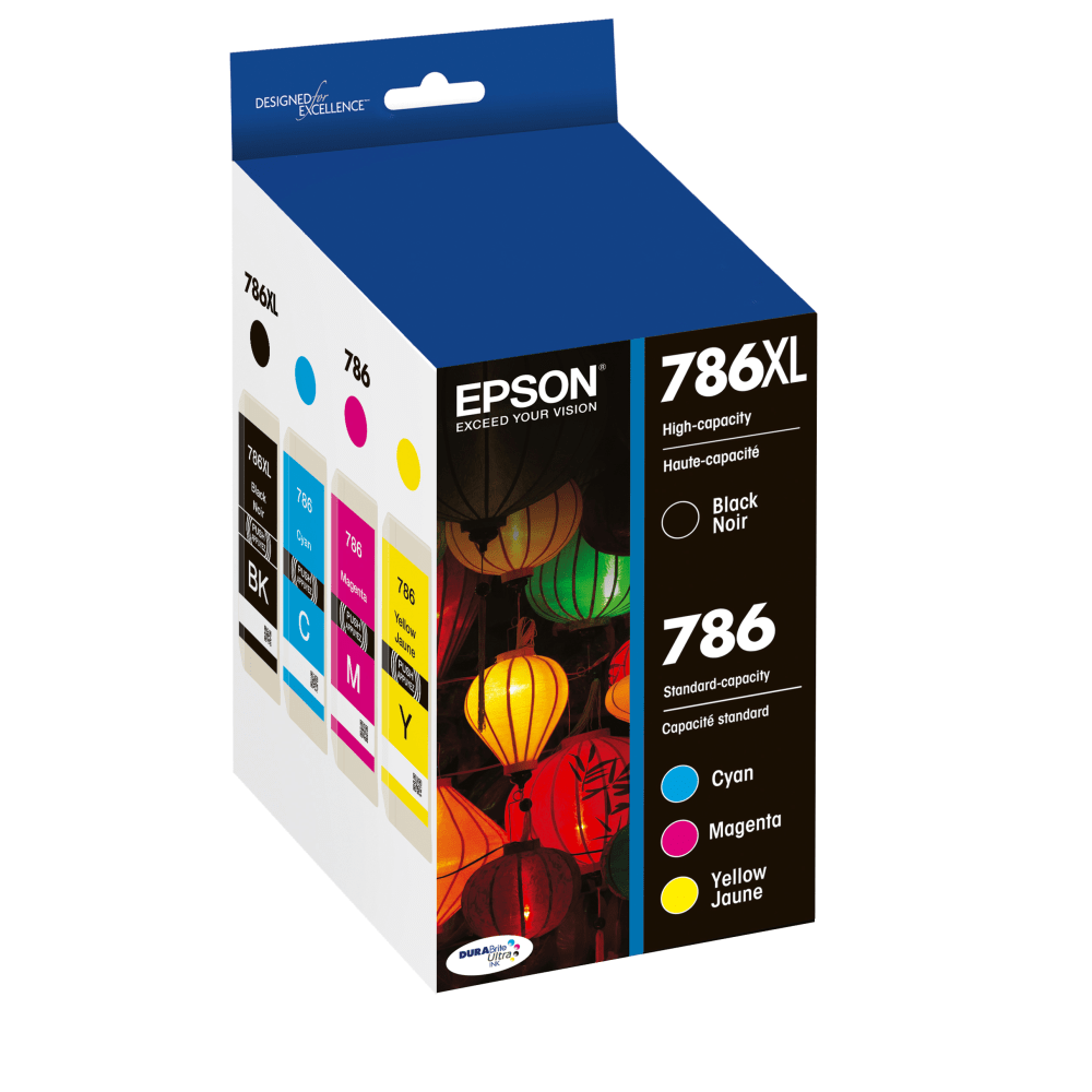 Epson 786XL Black/786 DuraBrite Cyan; Magenta; Yellow High-Yield Ink Cartridges, Pack Of 4, T786XL-BCS