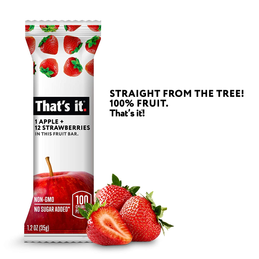 Thats It Fruit Bars, Gluten-Free Apple + Strawberry, 1.2 Oz, Pack Of 12 Bars