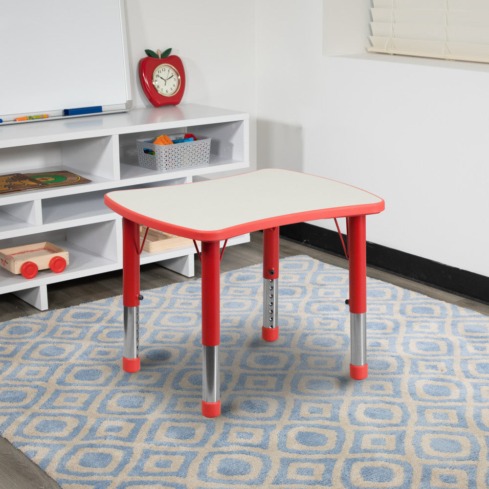 Flash Furniture 27inW Rectangular Plastic Height-Adjustable Activity Table, Red