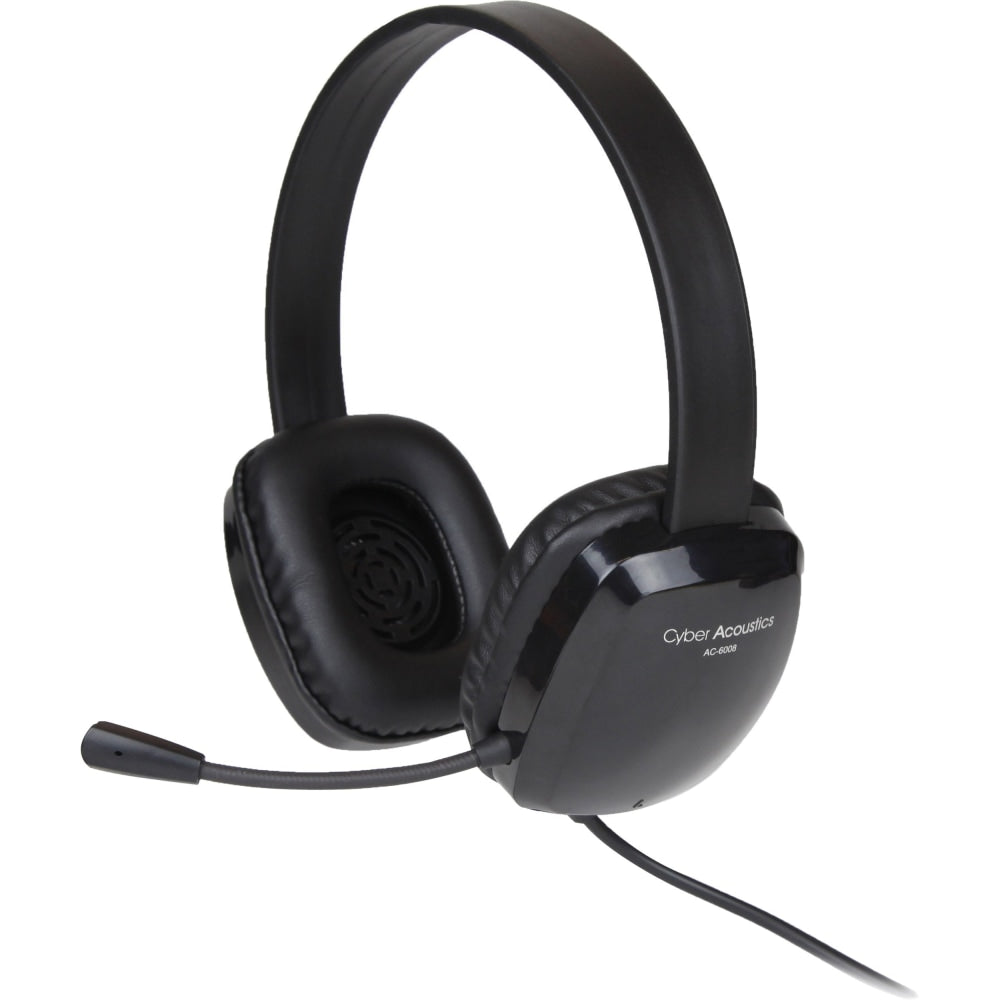 Cyber Acoustics Stereo Headset w/ Single Plug - Stereo - Mini-phone (3.5mm) - Wired - 20 Hz - 20 kHz - Over-the-head - Binaural - Circumaural - 6 ft Cable - Noise Cancelling, Uni-directional Microphone - Noise Canceling