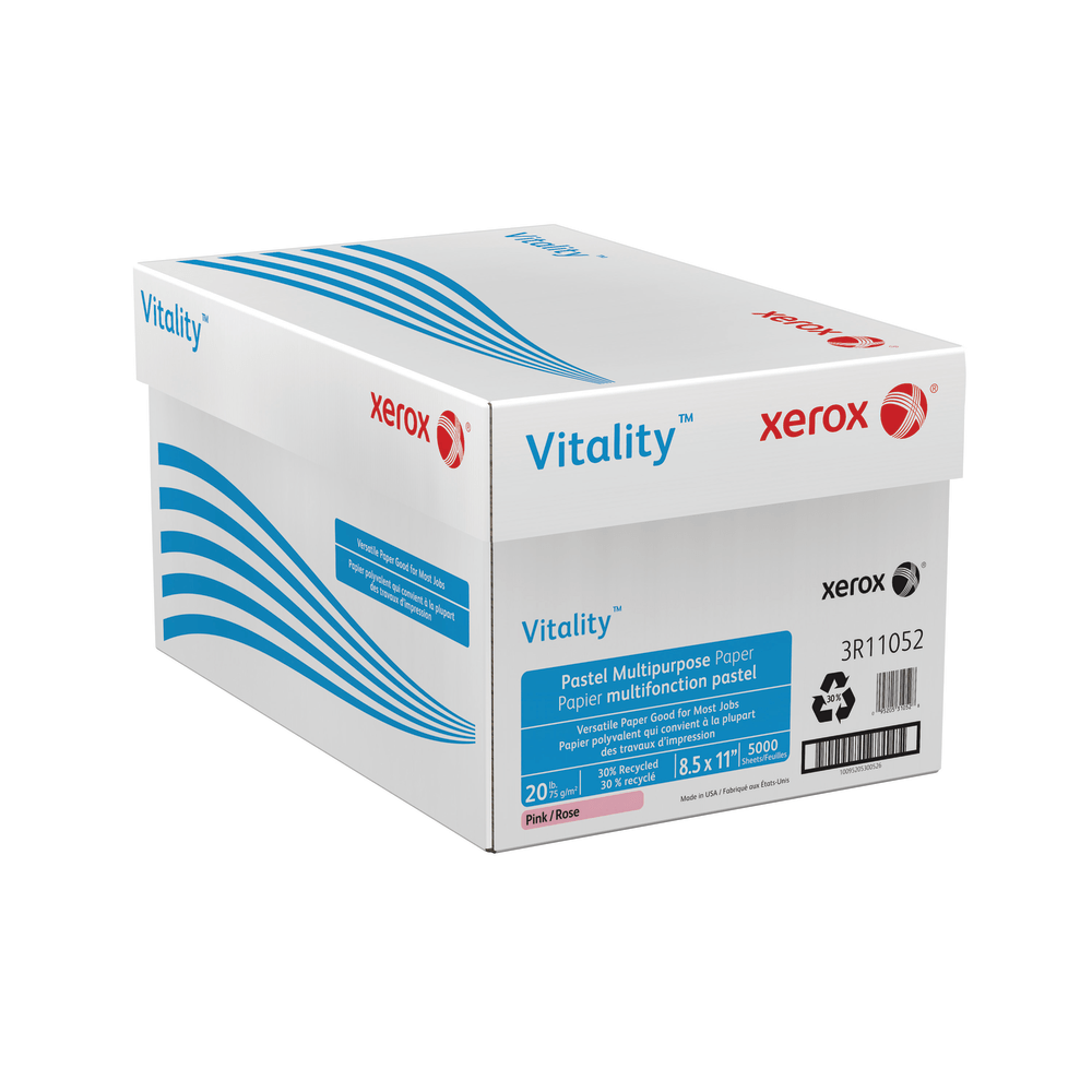 Xerox Vitality Pastel Color Multi-Use Printer & Copy Paper, Pink, Letter (8.5in x 11in), 5000 Sheets Per Case, 20 Lb, FSC Certified, 30% Recycled, Case Of 10 Reams