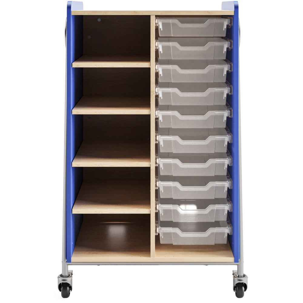 Safco Whiffle Double-Column 10-Drawer Storage Cart, 48inH x 30inW x 19-3/4inD, Spectrum Blue