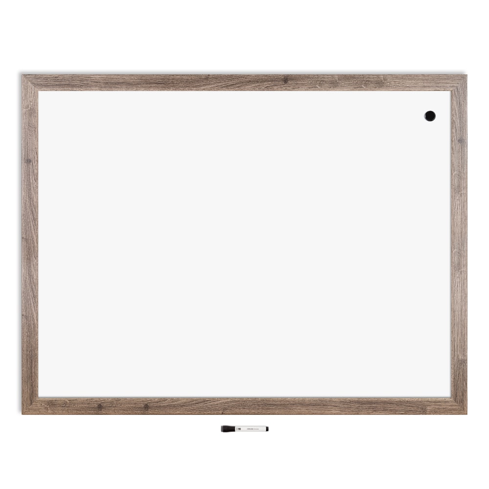 U Brands Magnetic Dry Erase Board, 47in X 35in, Brown Rustic Wood Frame